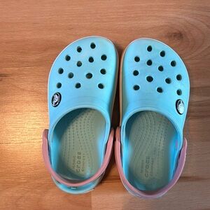 Light blue and pink crocs
